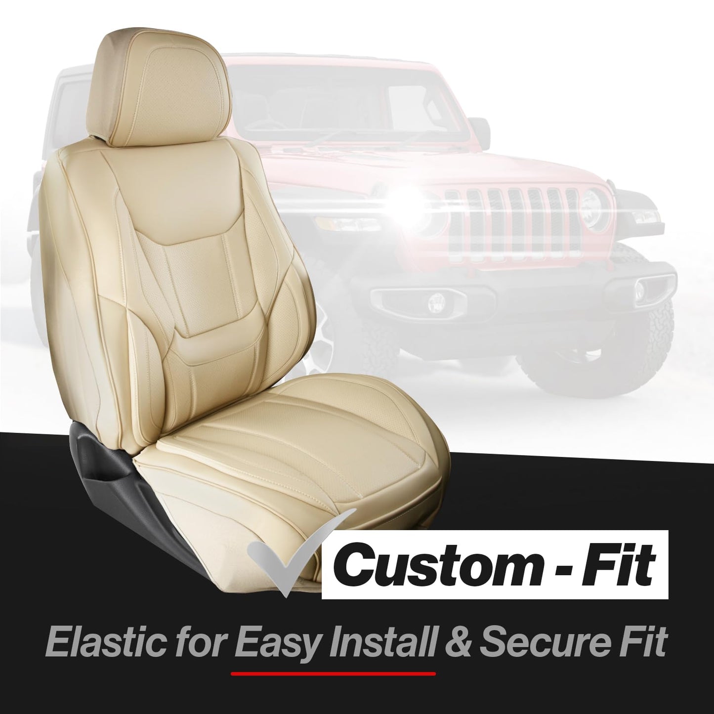 Coverland Custom Car Seat Covers Compatible with 2010-2025 Subaru Outback - Premium Leather Non-Slip Memory Foam Waterproof Seat Cover Custom fit Interior Protector [Front Seat-Beige]