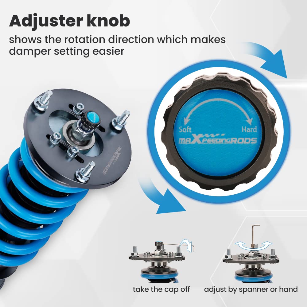 maXpeedingrods Coilover for BMW E46 1998-2007, 24 Levels Damper Adjustable Coilovers Suspension Kit, Height Adjustable Shock Absorber Struts, Lowering Kit T6 Upgraded Coilovers, Blue