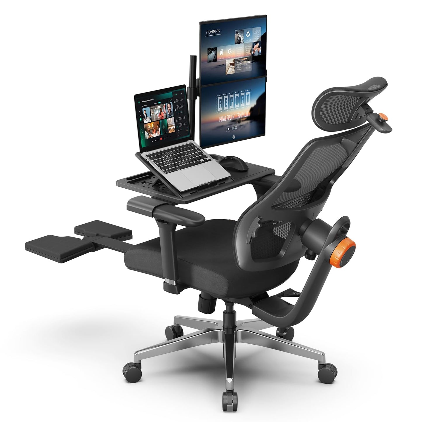 Newtral Ergonomic Home Office Chair-Office Desk Chair with Footrest, Auto-Following Backrest & Headrest, 4D Armrests, 96°-136° Recline (Black, with Laptop Table)