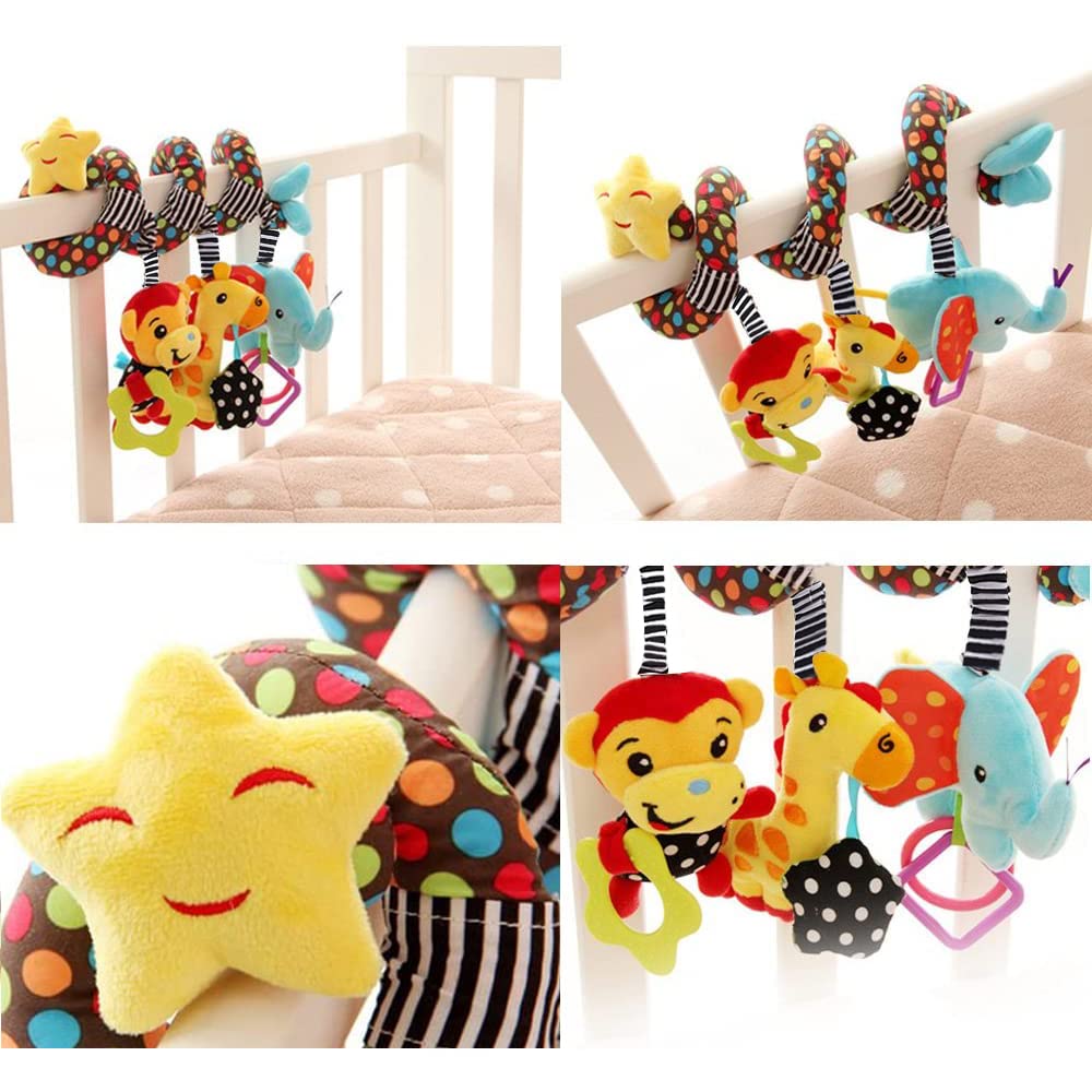 WILLWAY Car Seat Toys, Stroller Toy Baby Spiral Hanging Toys for Sensory Exploration, 0-12 Months Newborn Toys for Car Seat Stroller Crib Bassinet Mobile with Music Box BB Squeaker Rattles