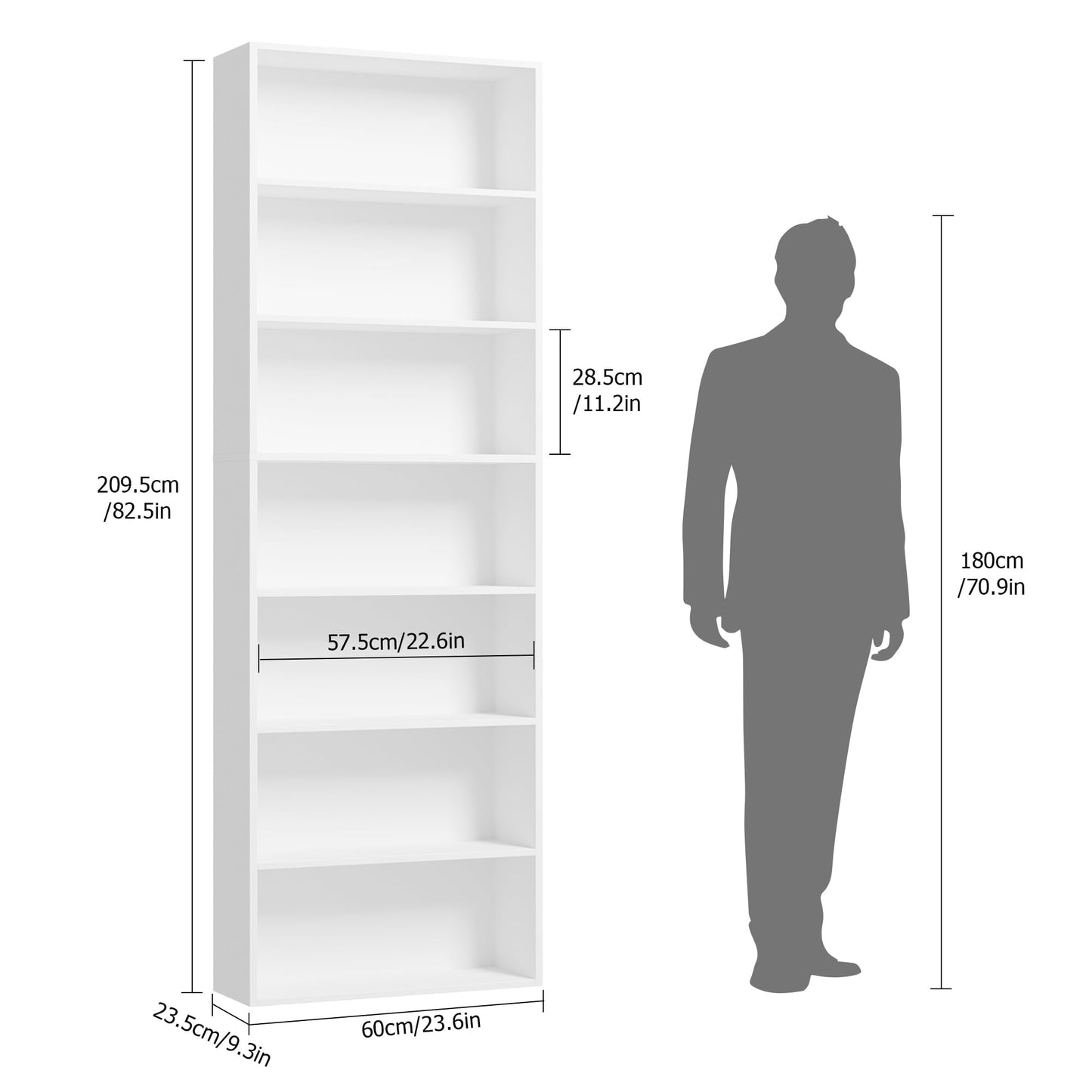 FACBOTALL 82" Tall Bookshelf, 7-Tier Open Shelves Bookcase, Freestanding Display Storage Shelves, Tall Bookcase Home Decor Furniture for Home Office, Living Room, Bedroom, White