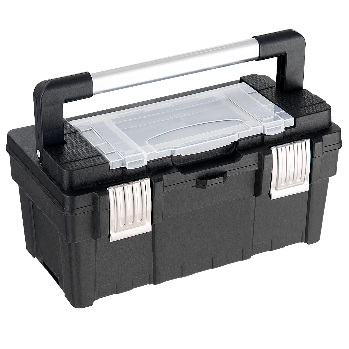 IRONMAX Portable Rolling Tool Box, 2 in 1 Stackable Mechanic Tool Organizer with Wheels and Pull Handle, Plastic Toolbox with Removable Tray for Tools and and Small Parts Storage