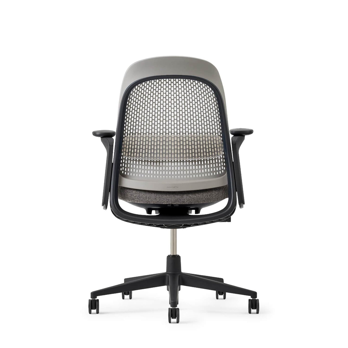 Haworth Breck Office Chair - Ergonomic Desk Seat with Height-Adjustable Lumbar Support, Black Trim, and 4D-Arms (Stone)
