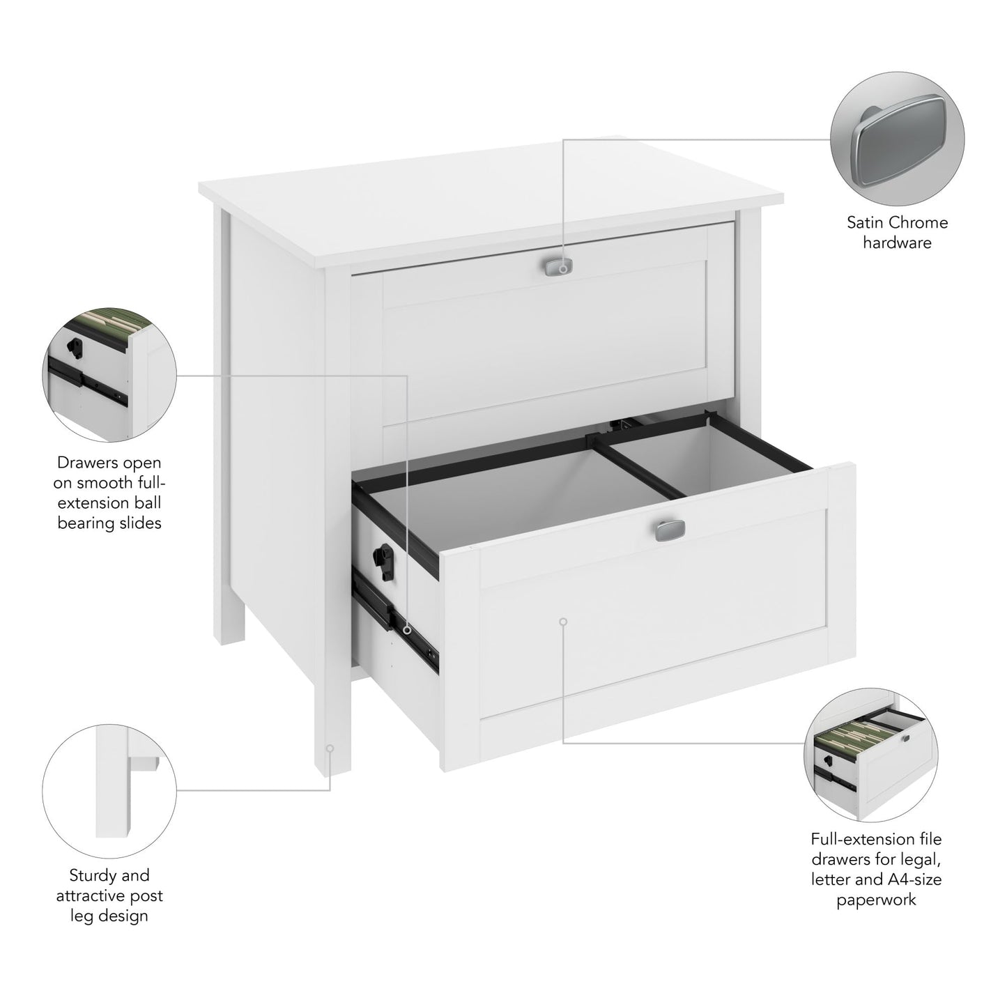 Bush Home Broadview 2 Drawer Lateral File Cabinet in Pure White