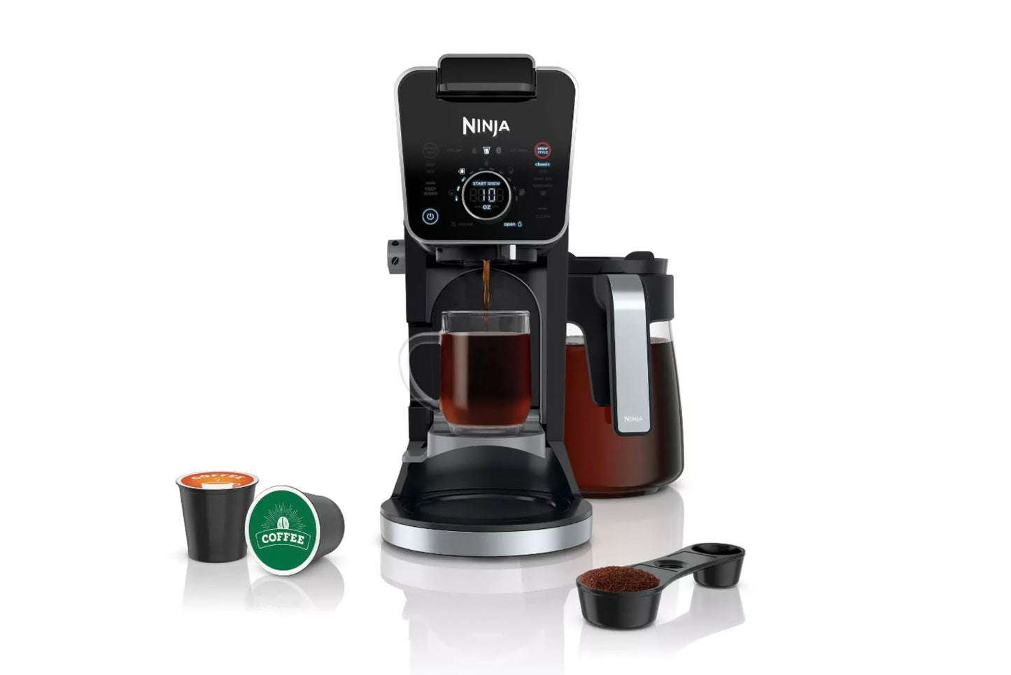 Ninja CFP301 DualBrew Pro Specialty 12-Cup Drip Maker with Glass Carafe, Single-Serve for Coffee Pods or Grounds, with 4 Brew Styles, Frother & Separate Hot Water System, Black