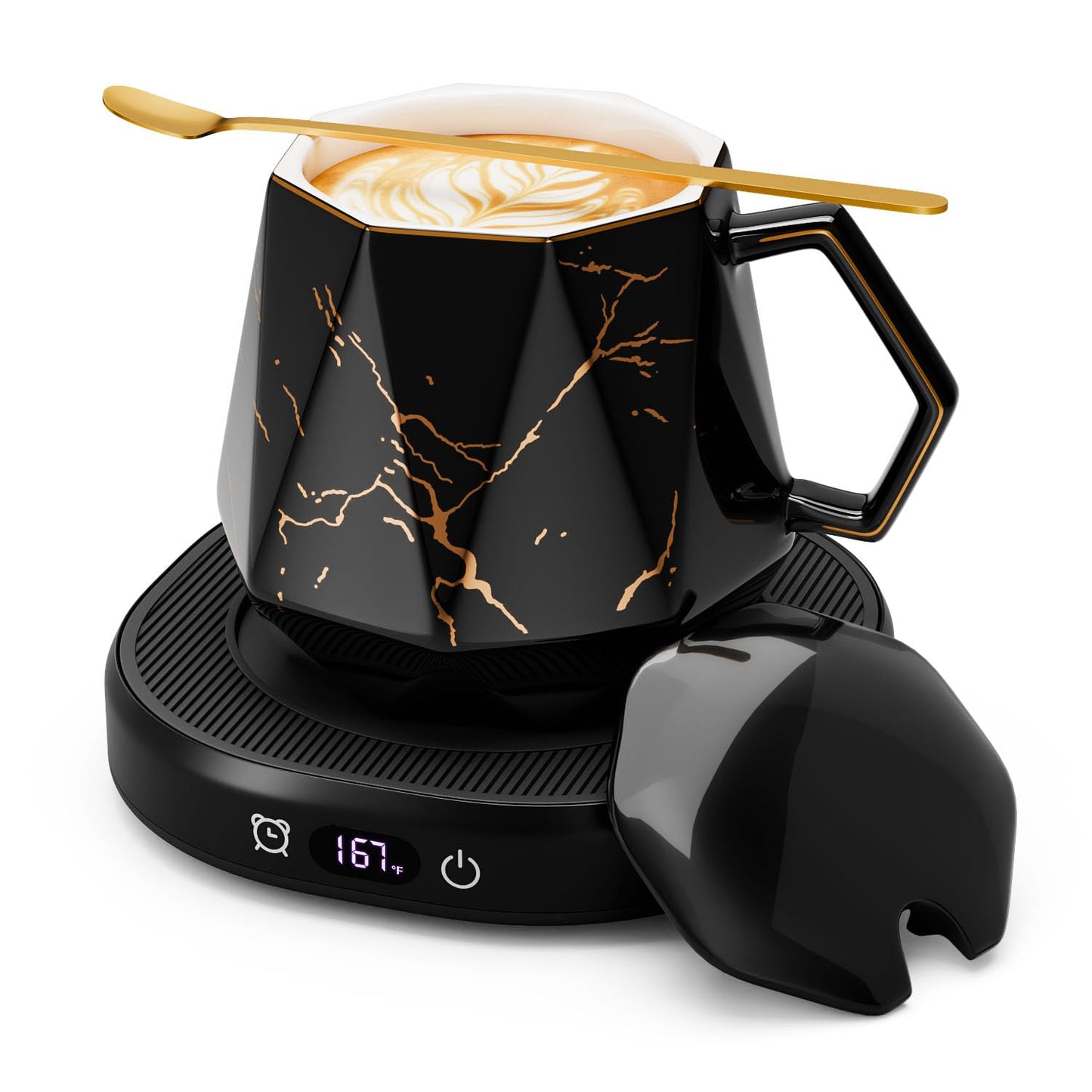 Coffee Mug Warmer & Unique Marbling Mug Set, Smart Heated Electric Cup Warmer for Desk Office, 4 Temperature Control Coffee Tea Beverage Warmer, 8 Hours Auto Shut Off, Christmas Birthday Gifts for Man