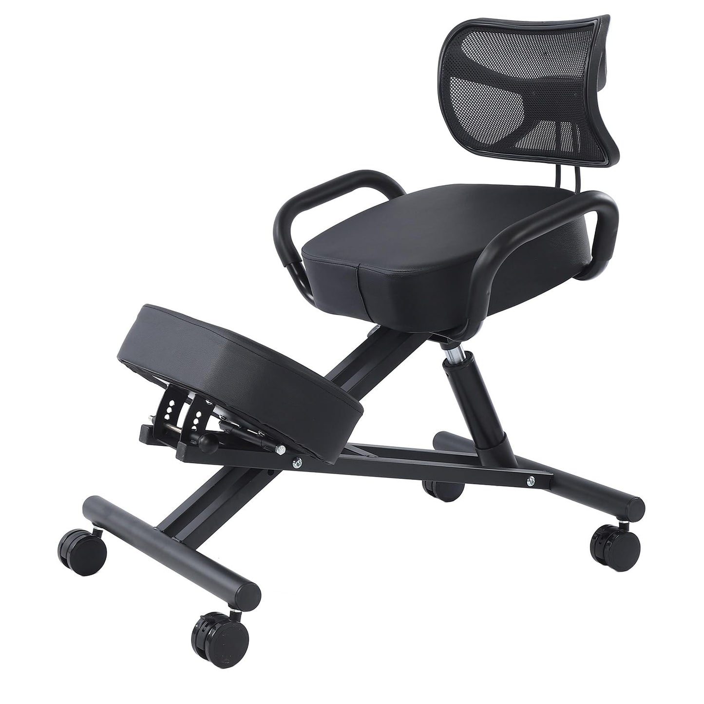Ergonomic Kneeling Chair, Adjustable Posture Corrector Stool with Mesh Back Support and Thick Cushions for Home Office Desk, Black