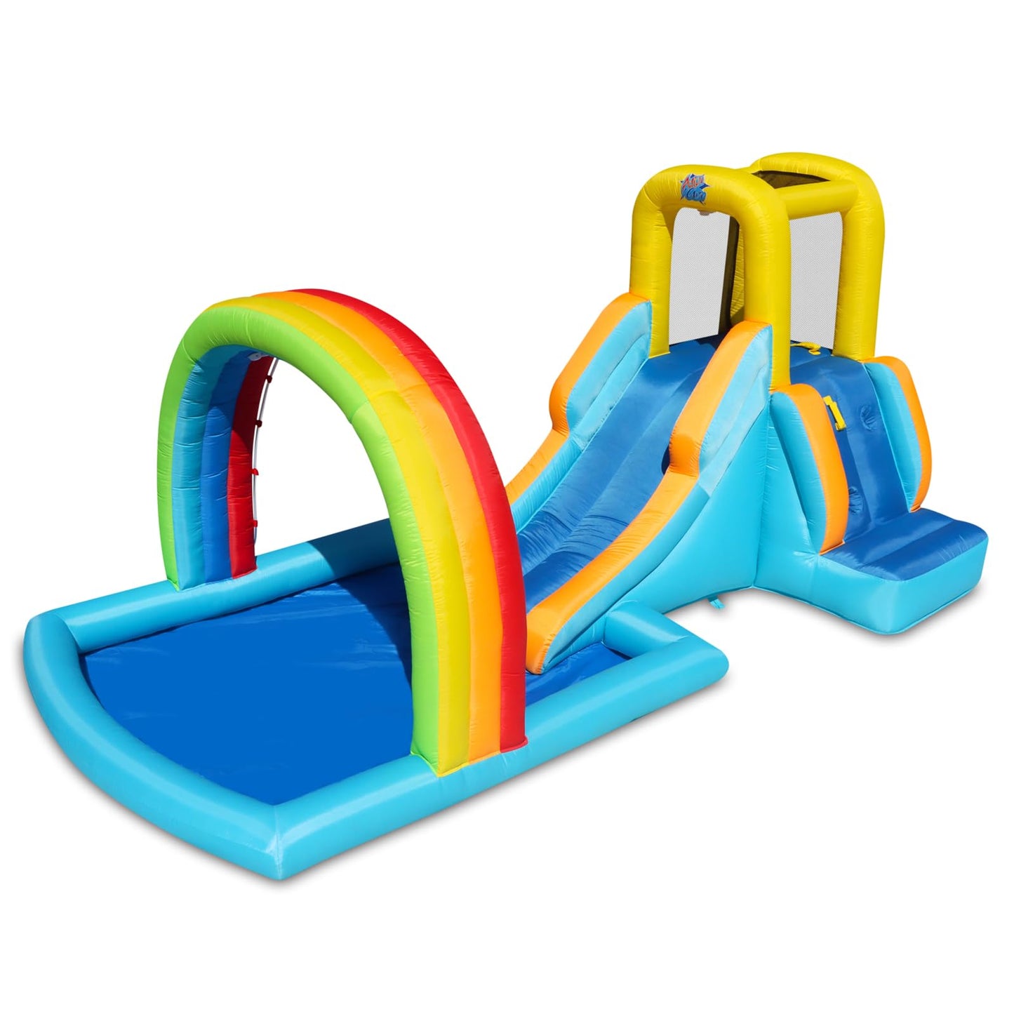 Action Air Inflatable Water Slide, Bounce House with Slide for Wet and Dry, Kids Backyard Waterpark for Summer Fun, Rainbow Splash Pool for Age 3-8, Love for Kids