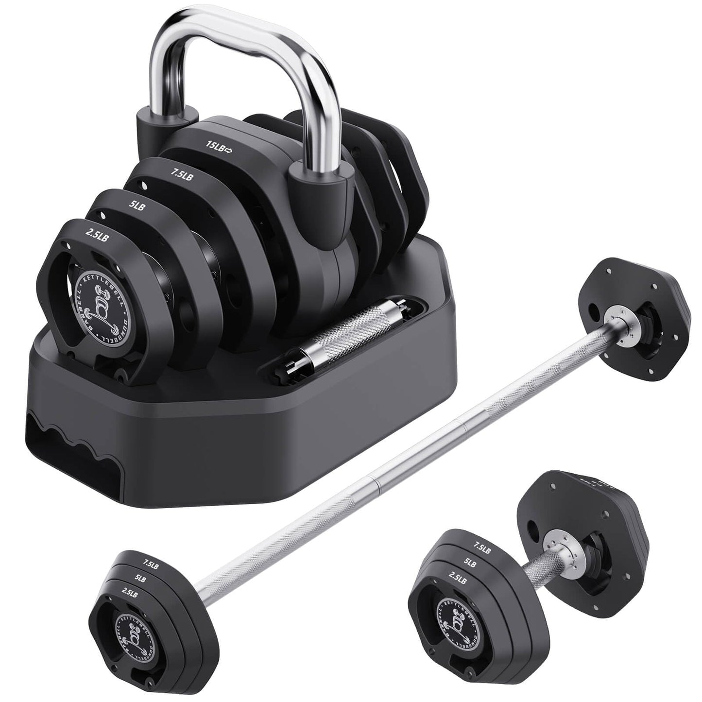 Tepemccu 4-in-1 Adjustable Kettlebell, 5.88-45lbs Kettlebells Weight Set, Adjustable Weight Kettlebell Used as Dumbbell, Barbell for Home Gym Full Body Workout (Black)