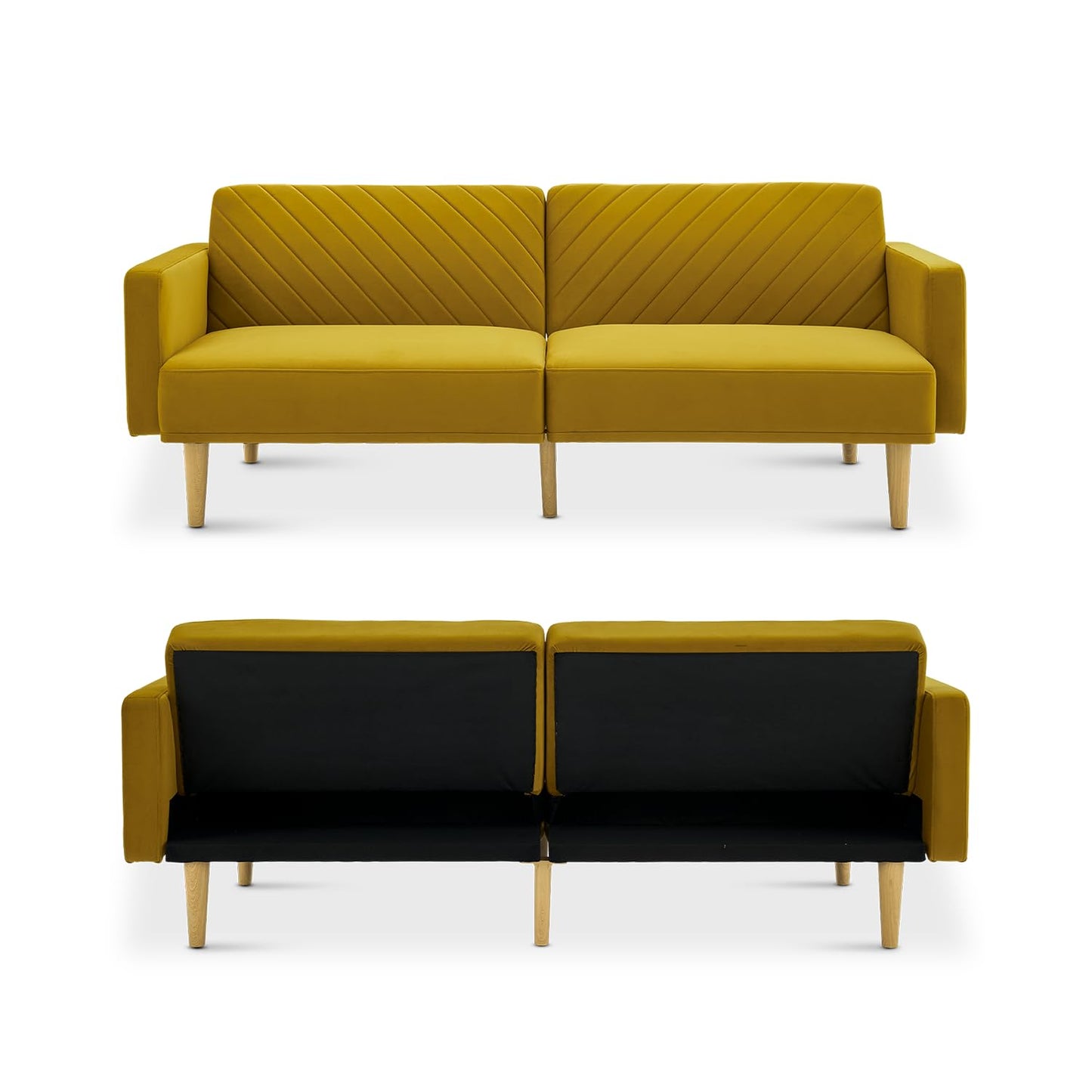 mopio 76.4" Futon Sofa Bed, Couch, Loveseat, Sleeper Sofa, Mid Century Modern Futon Couch, Sofa Cama, Couches for Living Room (Antique Gold Premium Velvet)