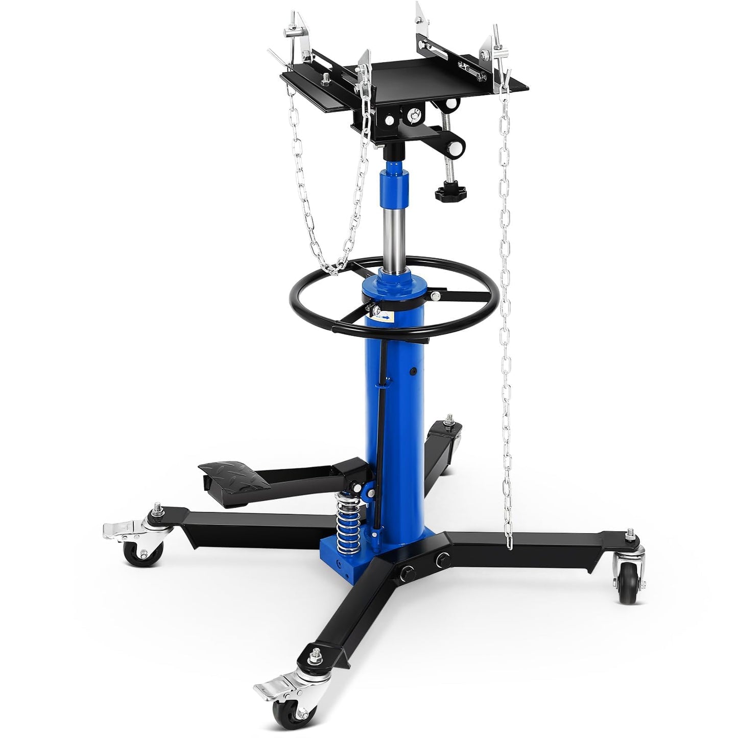 Transmission Jack, 1322 LBS/0.6 Ton Heavy Duty Hydraulic Telescoping Stand, 34"-68" High Lift Transmission Jack Stand, Foot Pedal, 360° Swivel Wheels, for Garage & Shop, Blue