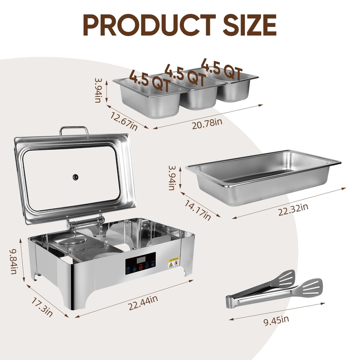 Electric Chafing Dishes Buffet Set: Stainless Steel Chaffing Server Chafer with Temperature Control (Third Size)