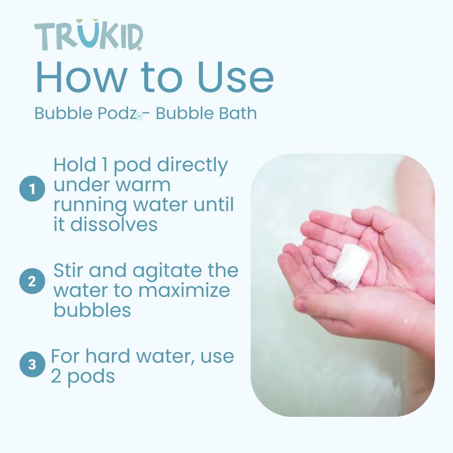 TruKid Bubble Podz Bubble Bath for Kids, Toddlers, & Babies, Tear Free Gentle & Refreshing Bath Bomb for Sensitive Skin with Natural Moisturizers, Non-Toxic, pH Balanced, Vanilla Scent (24 Podz)