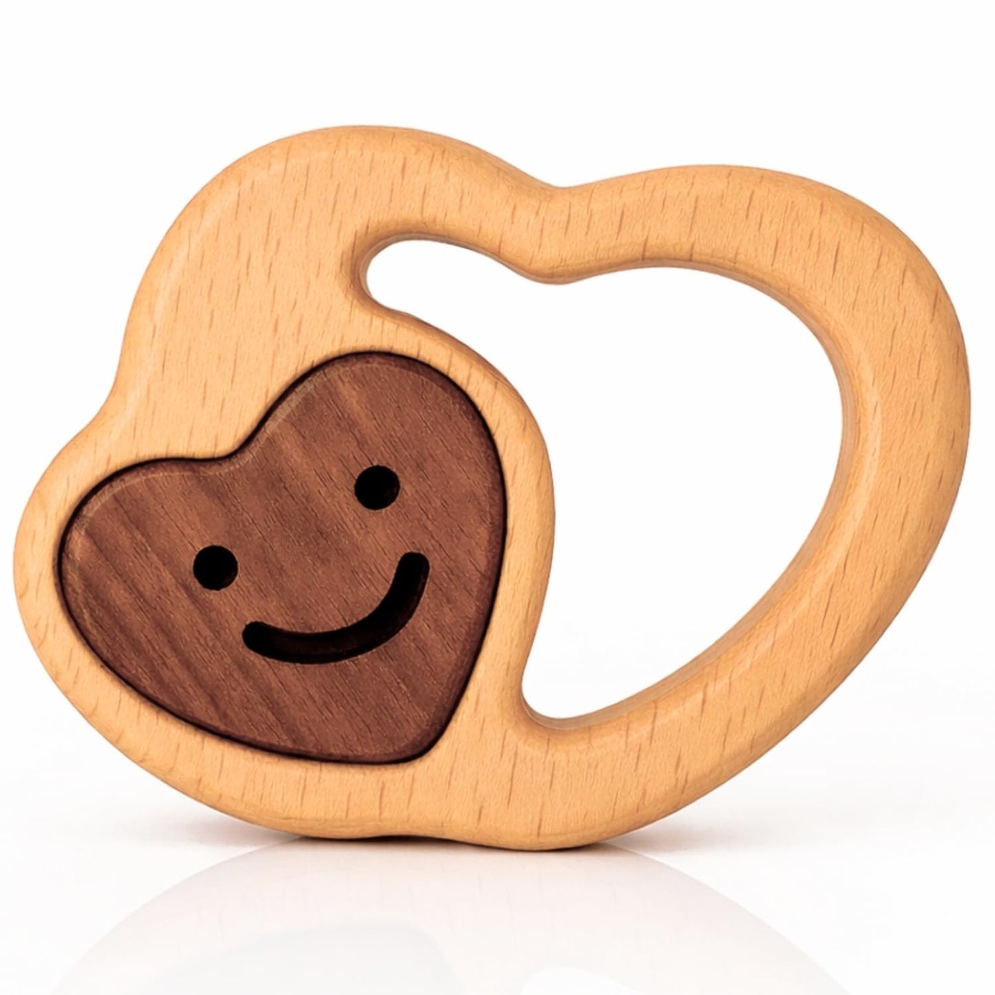 Wooden Baby Rattle & Teething Ring Heart | Natural Montessori Teething Toy Babies 0-3 3-6 6-12 Months | Non-Toxic Organic Hardwood Teether | Safe Sensory Toy Boys Girls | Baby Gift