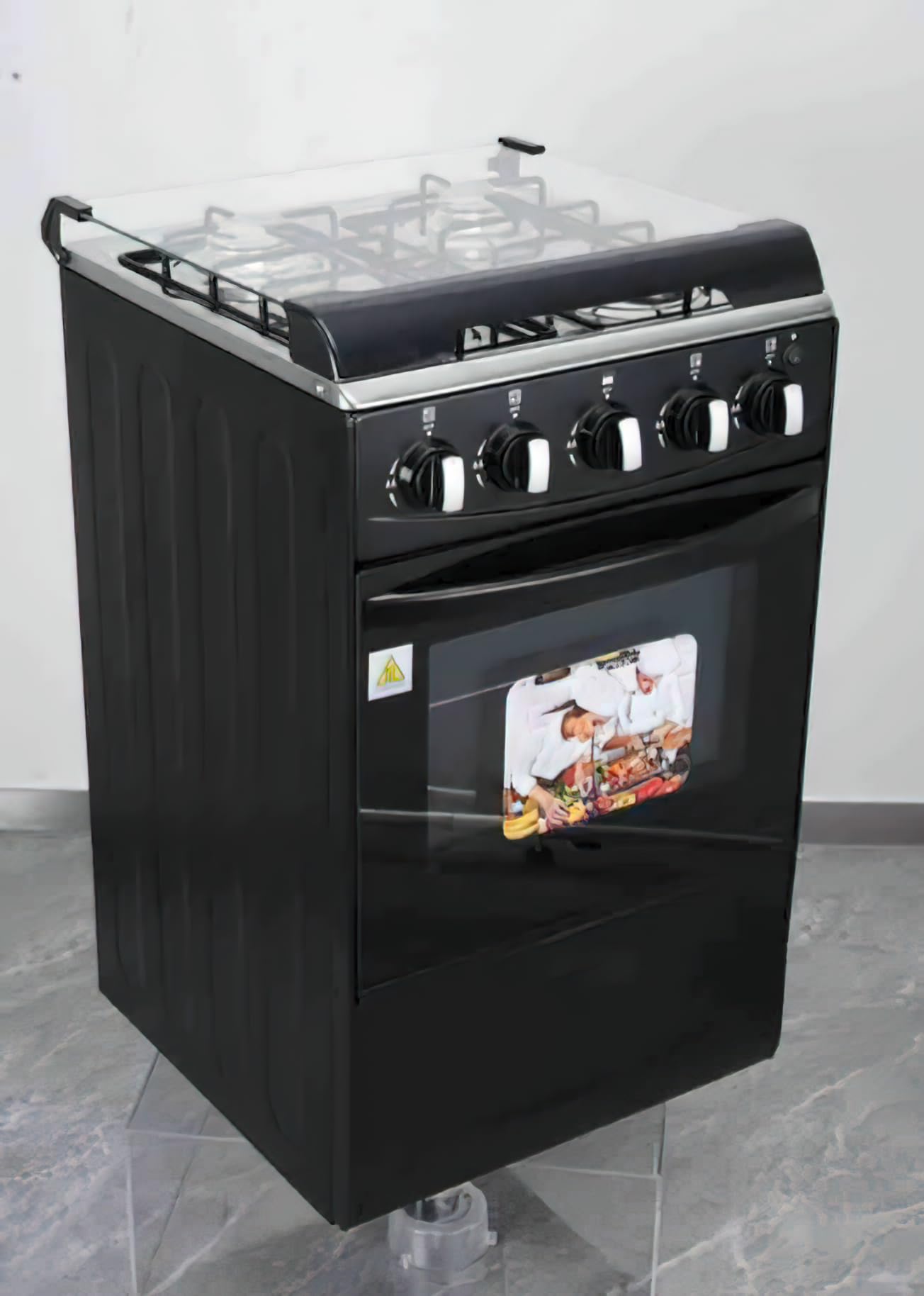 20-inch LPG (Propane) Gas Range, 4-Burner Cooktop with 62L Oven, 201 Stainless Steel, Black Glass Lid, Electronic Ignition, for Kitchen