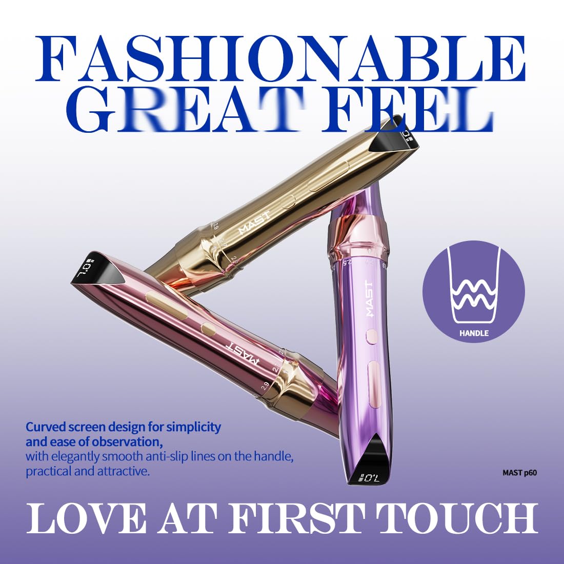 Mast P60 Tattoo Gun Machine, Wireless Tattoo Pen, 5 Strokes Length 2.2mm - 3.2mm, 121g/4.2oz, 2 Batteries, Pink Color