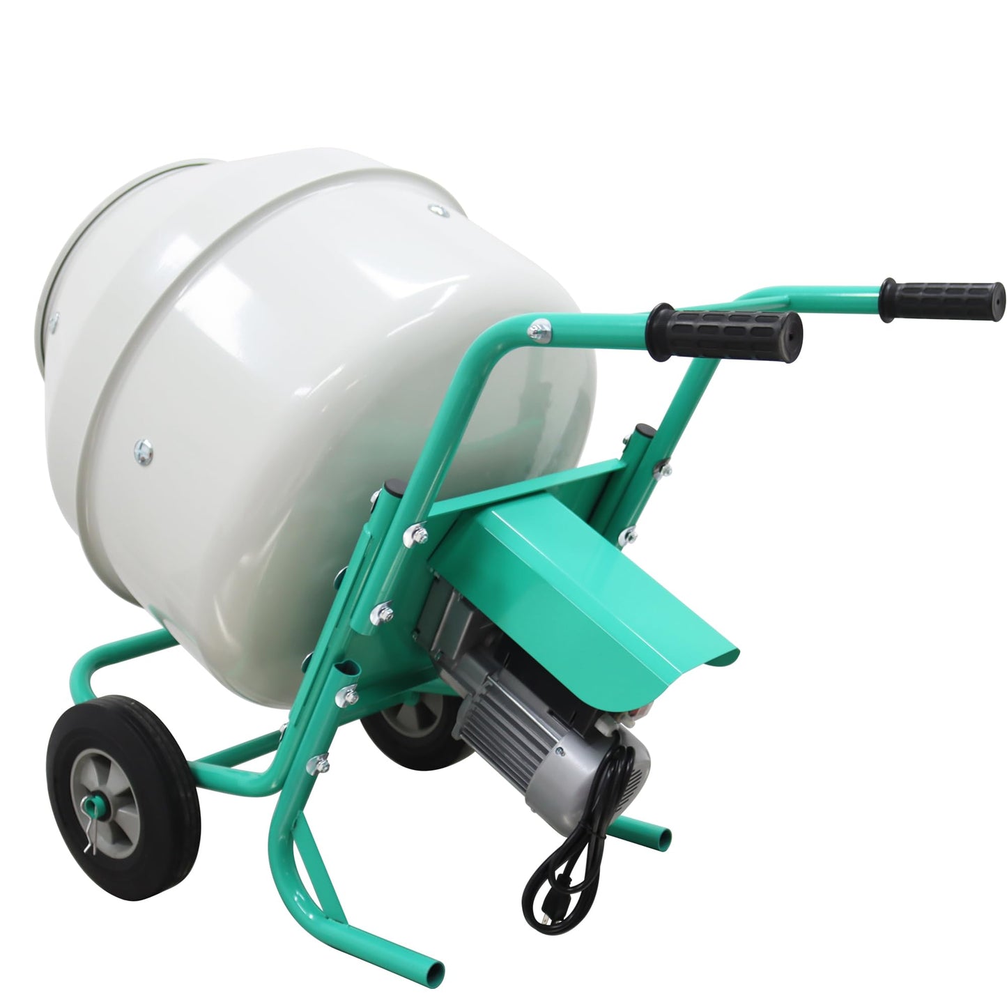 HQHAOTWU Electric Cement Mixer Concrete Mortar Steel Mix Drum Hand-pushed Movable Concrete Mixer Machine 5.3 Cubic Ft/150L Cement Mixing Drum for Stucco with Wheel and Stand