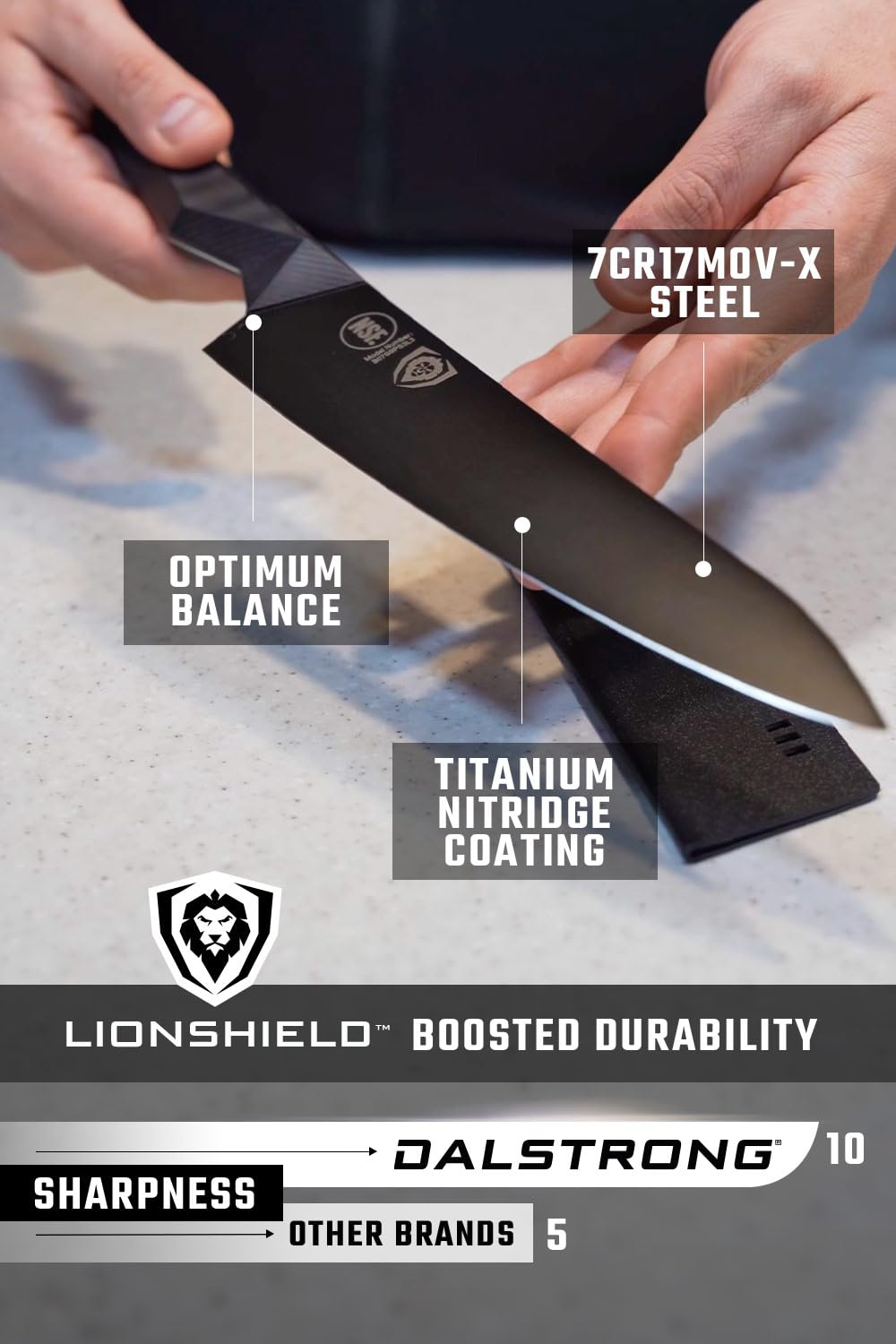 Dalstrong Chef Knife - 8 inch - Shadow Black Series - Black Titanium Nitride Coated - Razor Sharp Kitchen Knife - High Carbon 7CR17MOV-X Vacuum Treated Steel - Sheath - NSF Certified