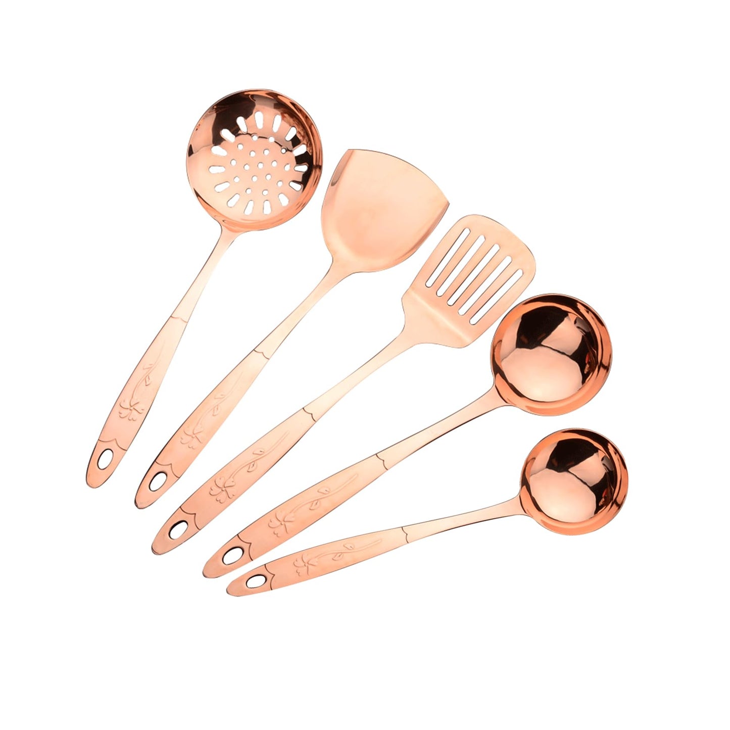 Purecopper 5-Piece Pure Copper Kitchen Cooking Utensils Set, Stylish Copper Kitchen Accessories, Cookware Set for Home or Restaurant Cooking (5)