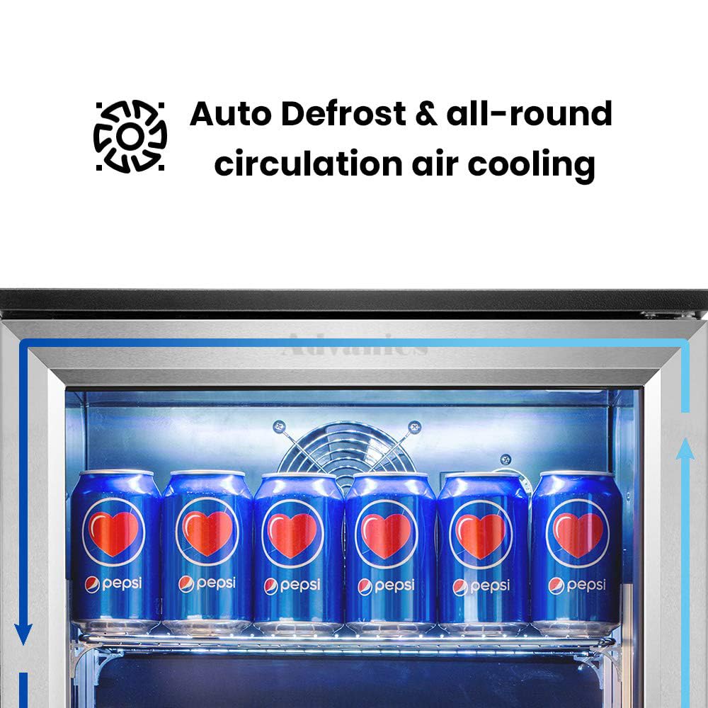 Advanics 20IN Beverage Refrigerator with Glass Door-120 Can Built in Under Counter Fridge & Freestanding,Ideal for Soda,Beer Drink Cooler