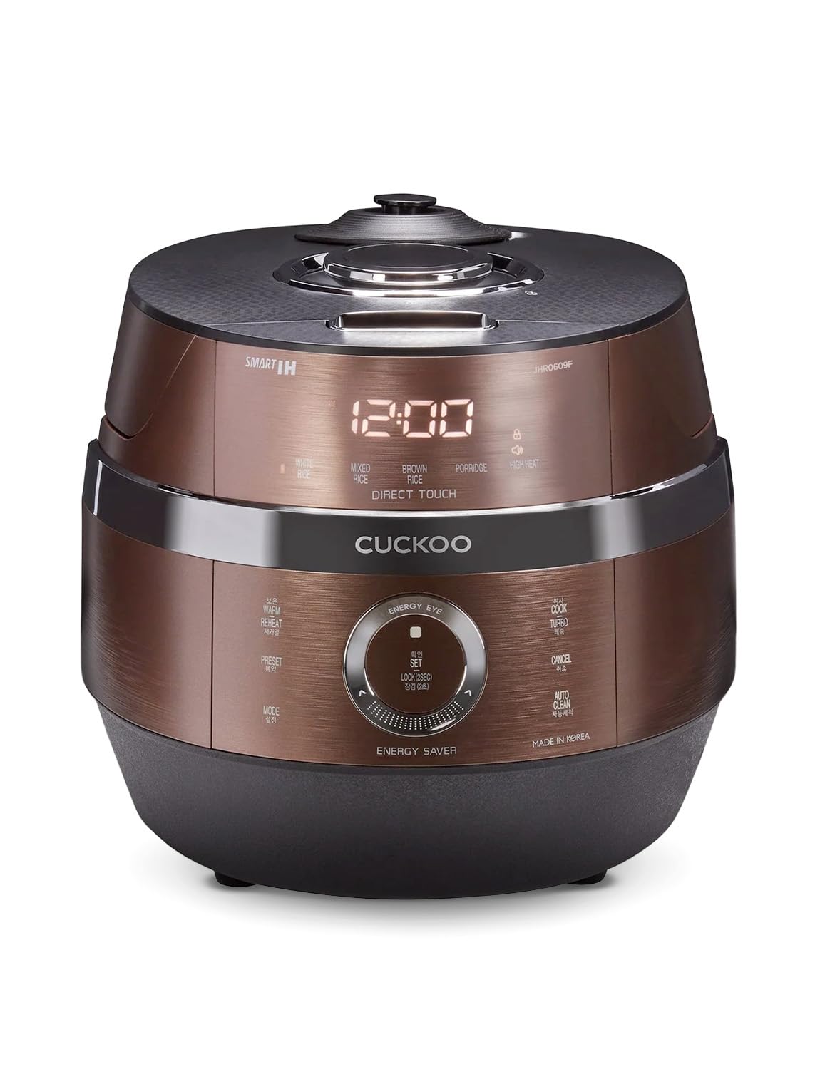 CUCKOO High Pressure Rice Cooker 6-Cup Uncooked / 12-Cup Cooked with Induction Heating Technology, Versatile Rice Maker with 16 Menu Options and Steam Plate, Voice Guide, Copper (CRP-JHR0609F)