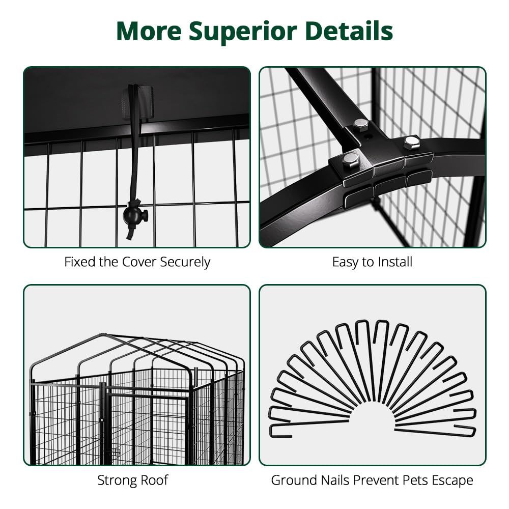 Dog Kennel Outside with Roof, 8'x6'x4' Outdoor Dog Kennels for Large Dogs, Heavty Duty Welded Dog Crate Playpen with UV-Resistant Waterproof Cover