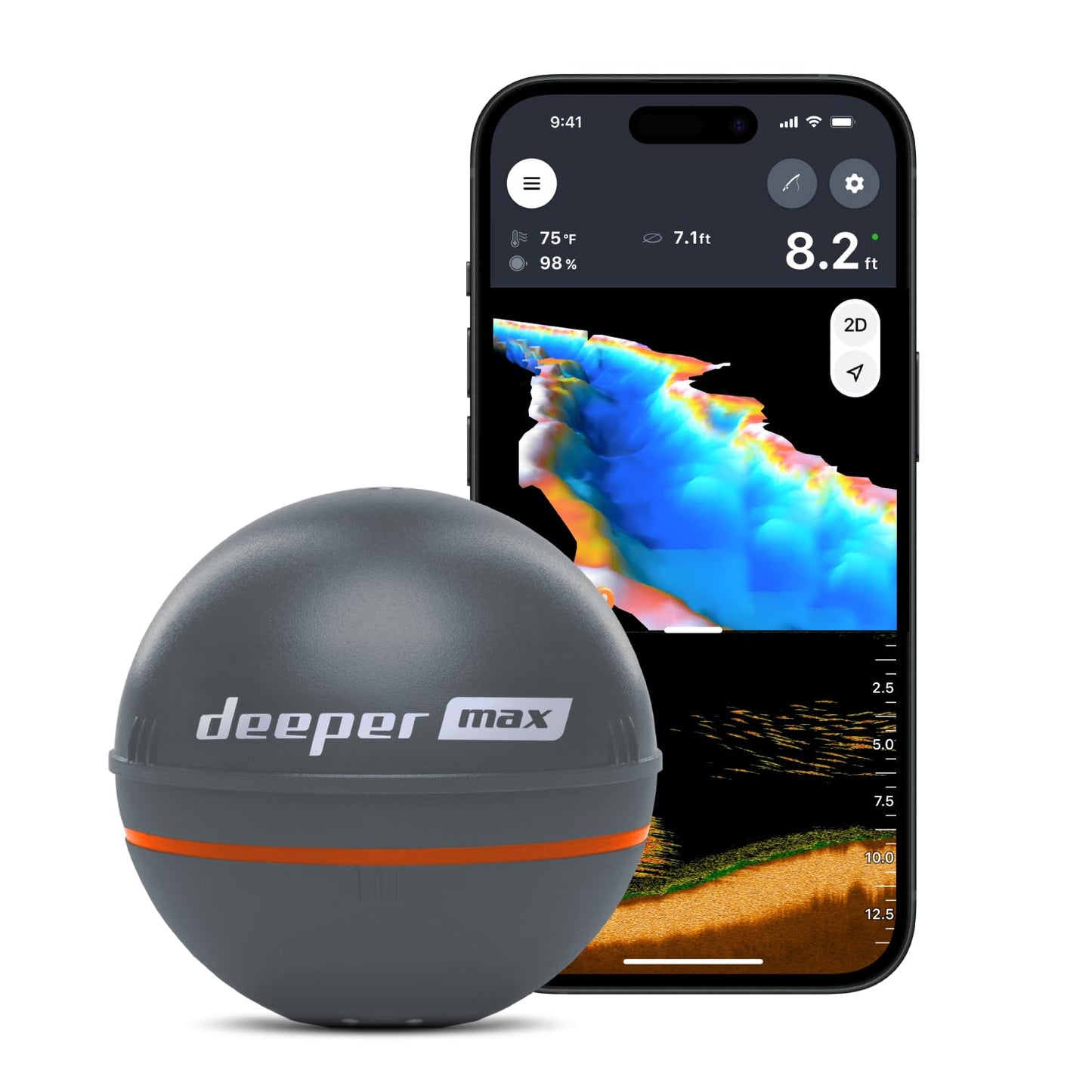 Deeper MAX Castable GPS Fish Finder– Portable Chirp Sonar Depth and Fish Finder for Boat Fishing, Ice Fishing, Shore Fishing - Personal 3D Depth Maps with User-Friendly Free App