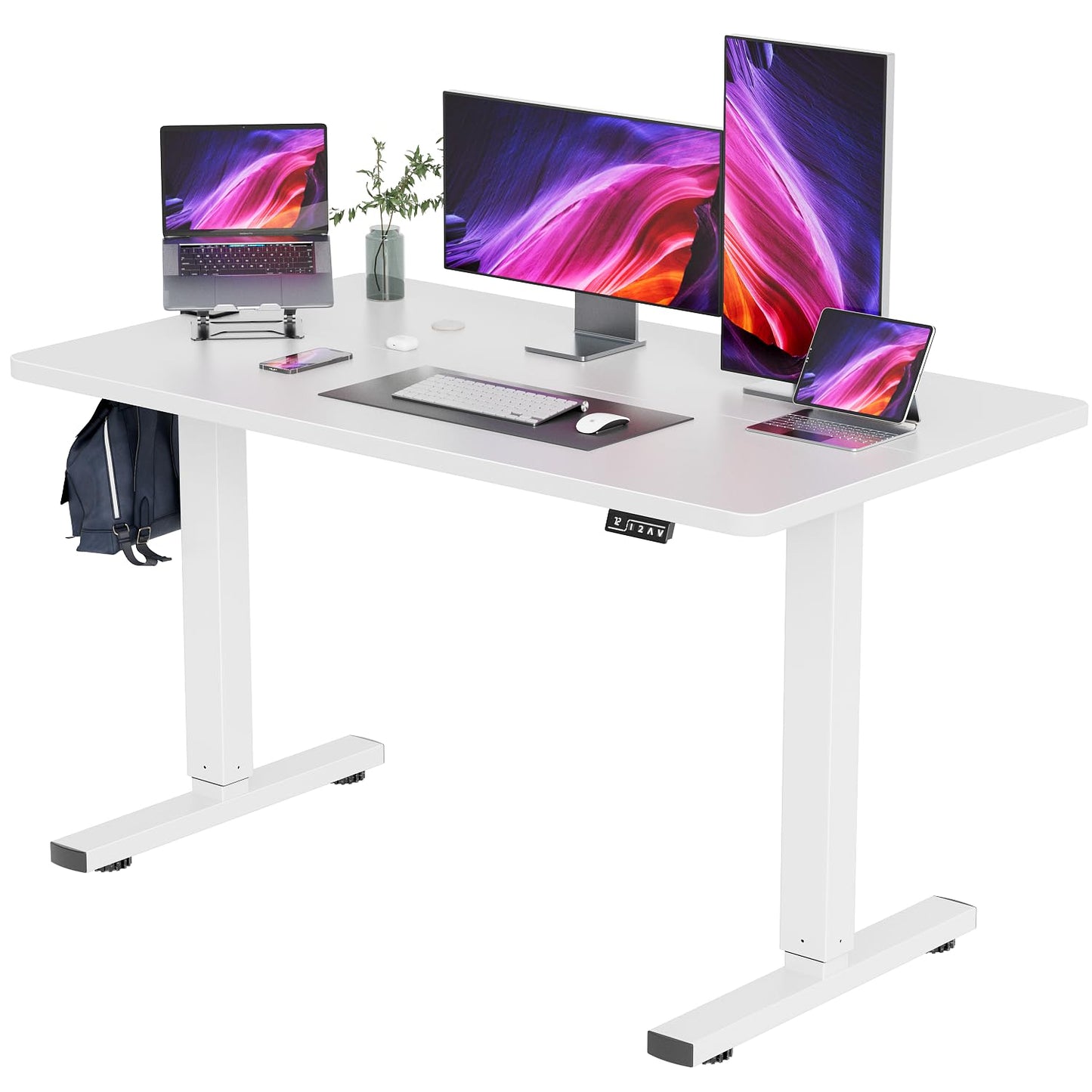 YESHOMY Height Adjustable Electric Standing Desk, 55 inch Computer Table, Home Office Workstation, White Leg/White Top