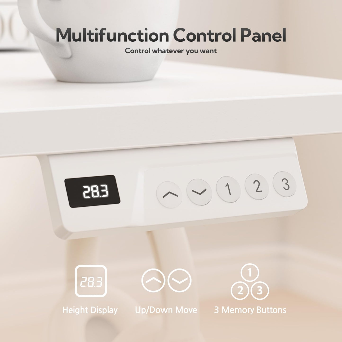 Seang Standing Desk with Drawer, 55" x 24" Height Adjustable Stand Up Desk, 3 Memory Height Settings with Cable Grommets & Storage Hooks, Ideal for Home & Office, White