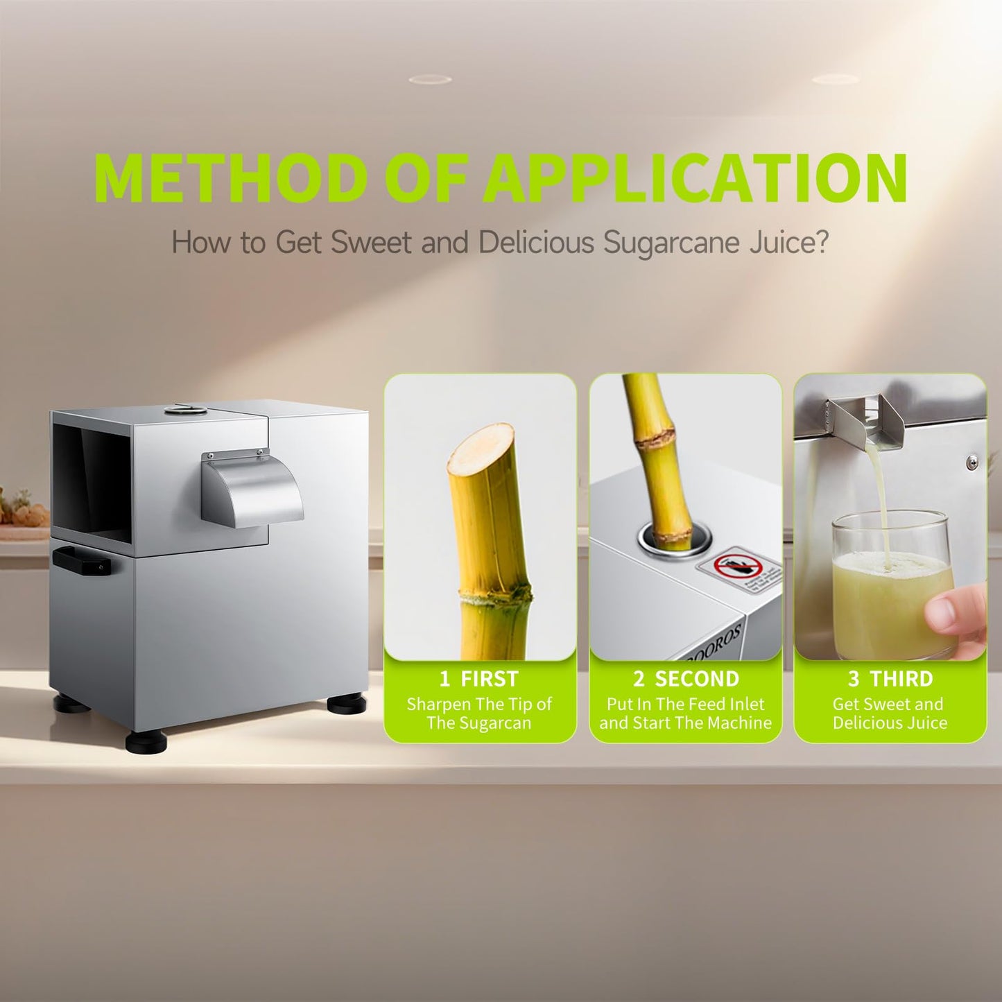 BOOROS Commercial Sugar Cane Juicer Machine 1100W Electric Sugarcane Juicer 4-Rollers Sugar Cane Machine With 661 Lbs/h Working Efficiency for Restaurants,Hotels,Snack Bars,110V