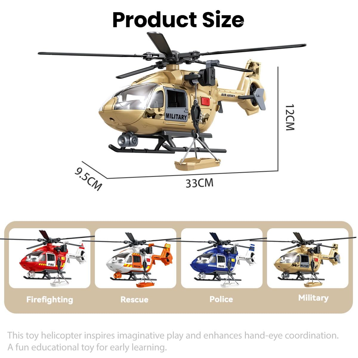 ANJARU Helicopter Toy with Lights and Sound,Simulative Rescue Helicopter Toddler Kids Toys for Kids Aged 3 4 5 6 Pull-Back Propeller Army Toys Toddler Kids Boys Gifts (Military-Helicopter)