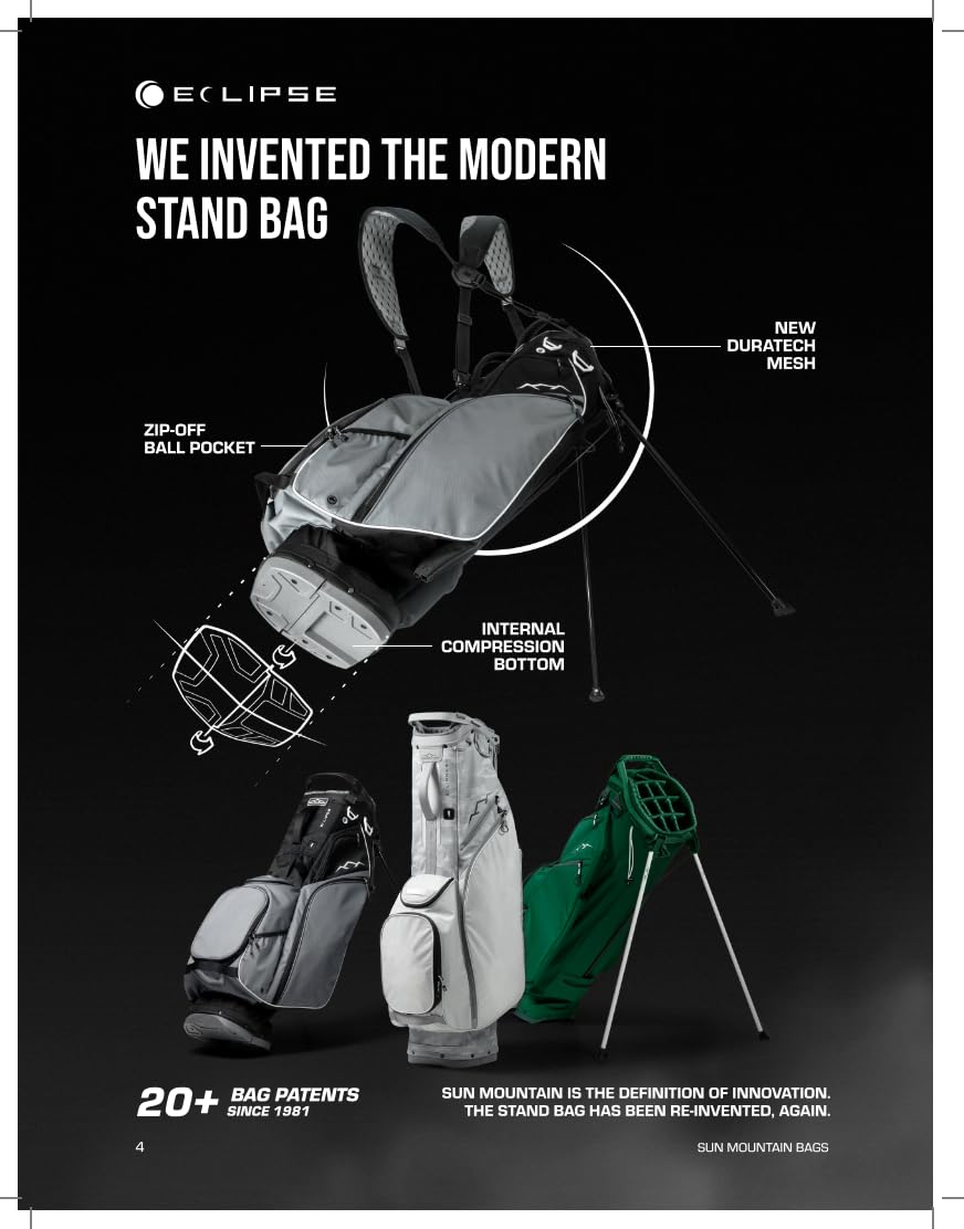 Sun Mountain Women's Eclipse 3.5 LS Lightweight Stand Golf Bag 14-Way Top - 11 Pockets, X Fit Dual Strap System, Push & Electric Cart Compatible Compression Base, 2025 Model - Black Diamond-Black