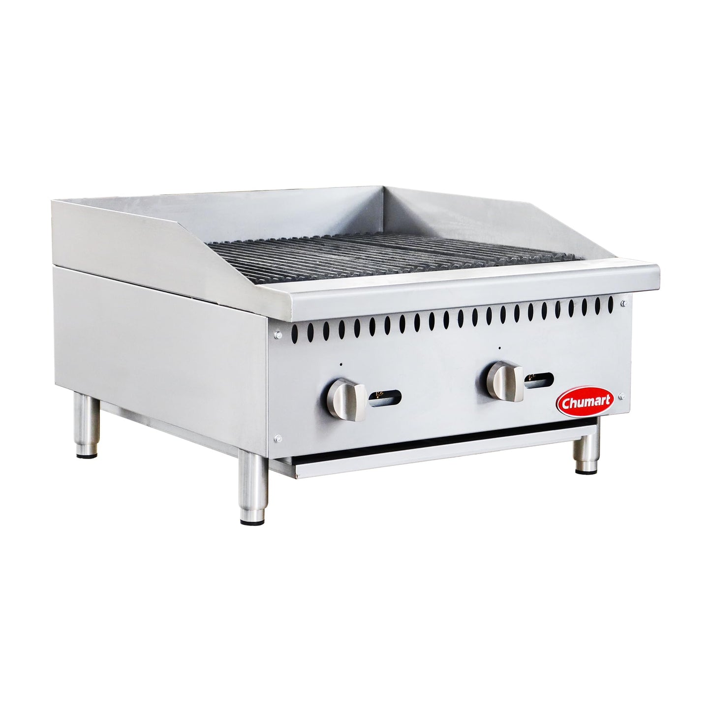 CHUMART 24” Commercial Charbroiler 2 Burners Gas Radiant Charbroiler with 70000 BTU U-Shaped Burners, Natural/Propane Gas Countertop grill with LP Conversion Kit for Restaurant