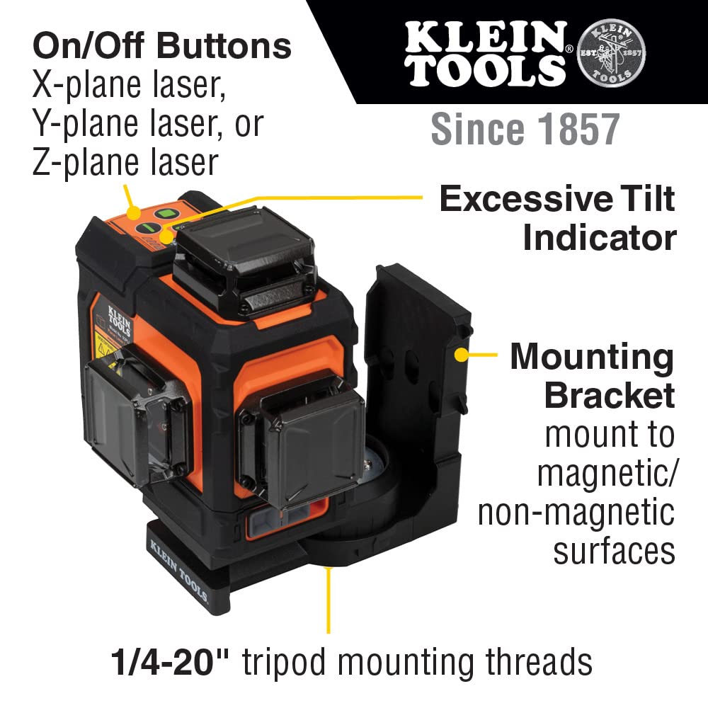 Klein Tools 80184 Laser Level 360-Degree Self-Leveling with Tripod Stand, Green Laser Level, Class 2 Laser, ≤1mW Each Beam, and Compact Tripod Kit with Mount, 2-Piece