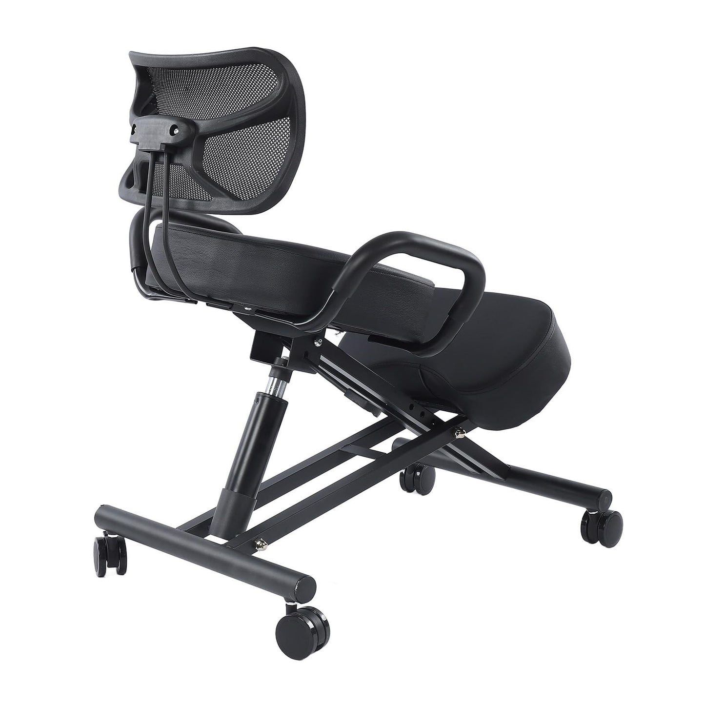 Ergonomic Kneeling Chair, Adjustable Posture Corrector Stool with Mesh Back Support and Thick Cushions for Home Office Desk, Black