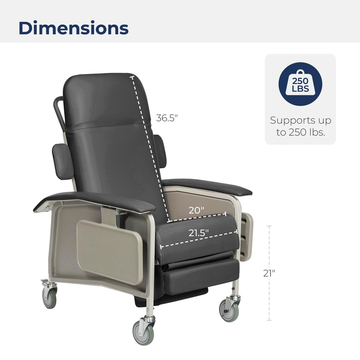 Drive Medical 4 Position Clinical Care Geri Chair Recliner, Reclining Padded Chair with Armrests, Charcoal