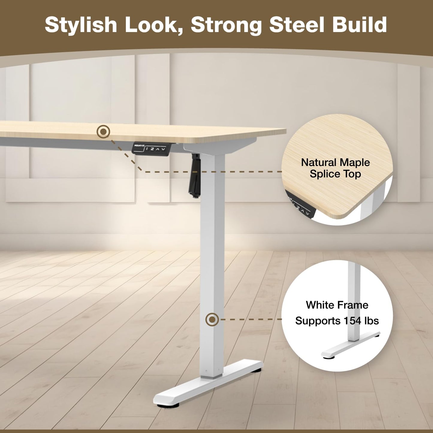 Mount-It! Maple Standing Desk 48x24 – Electric Height Adjustable Sit to Stand Desk with Memory Presets, Ergonomic Workstation for Home Office or Study, White Frame with Maple Splice Board Top