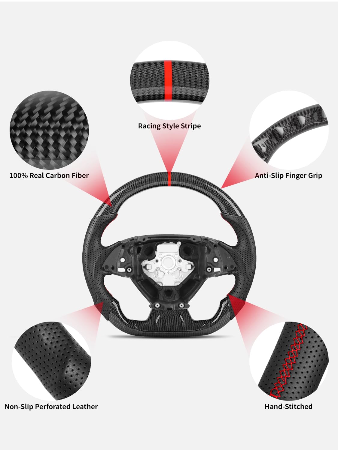 Real Carbon Fiber Steering Wheel for Chevy Camaro 2016-2026, Track Style D-Shape Flat Bottom Non-Slip Perforated Leather Grip, Replacement Interior Upgrade, for SS ZL1 LT RS LS LT