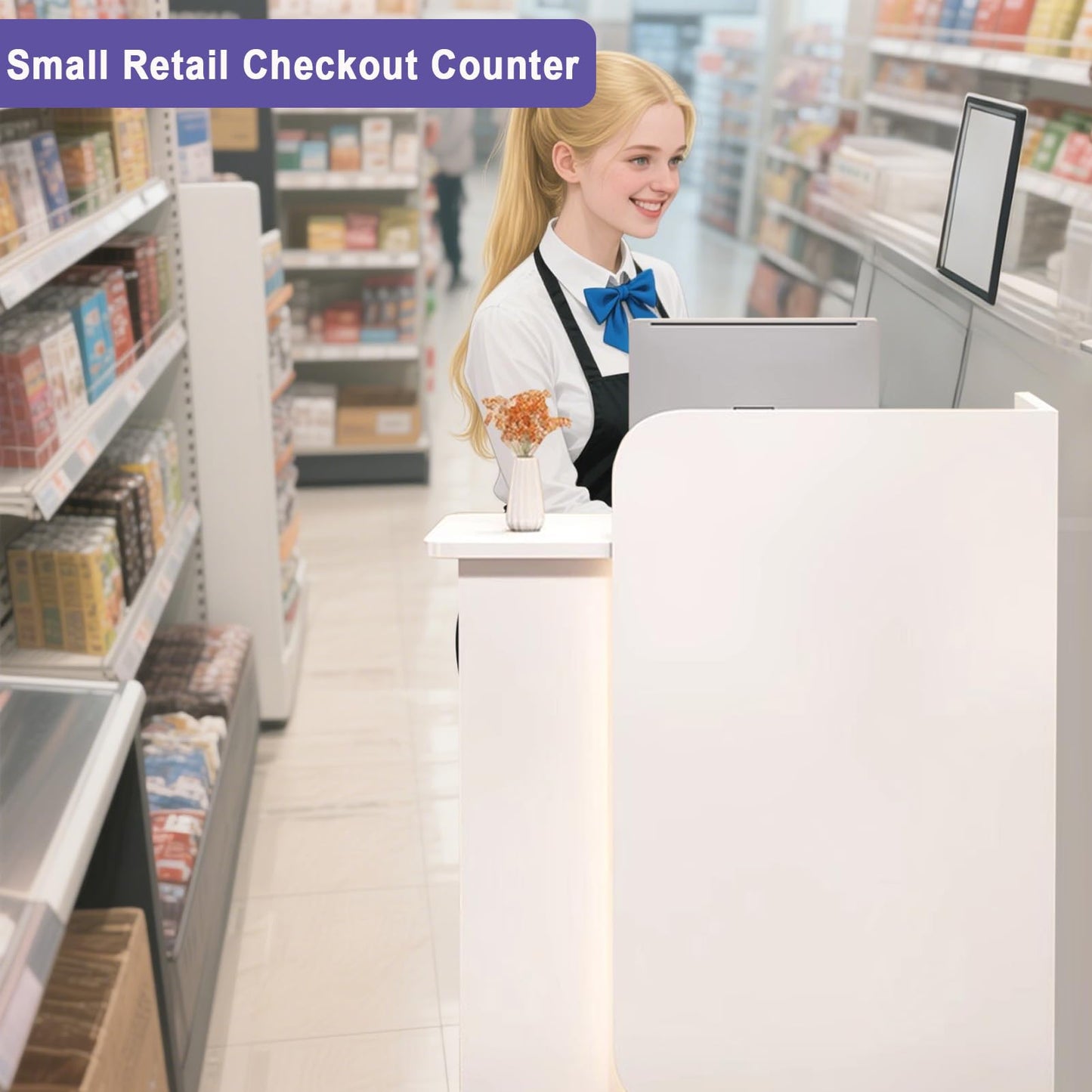BFECGDXT Small Reception Desk for Salon, Modern Front Desk Reception Counter L-Shaped with Lockable Drawer, for Clothing Beauty, Left Corner 39.4in