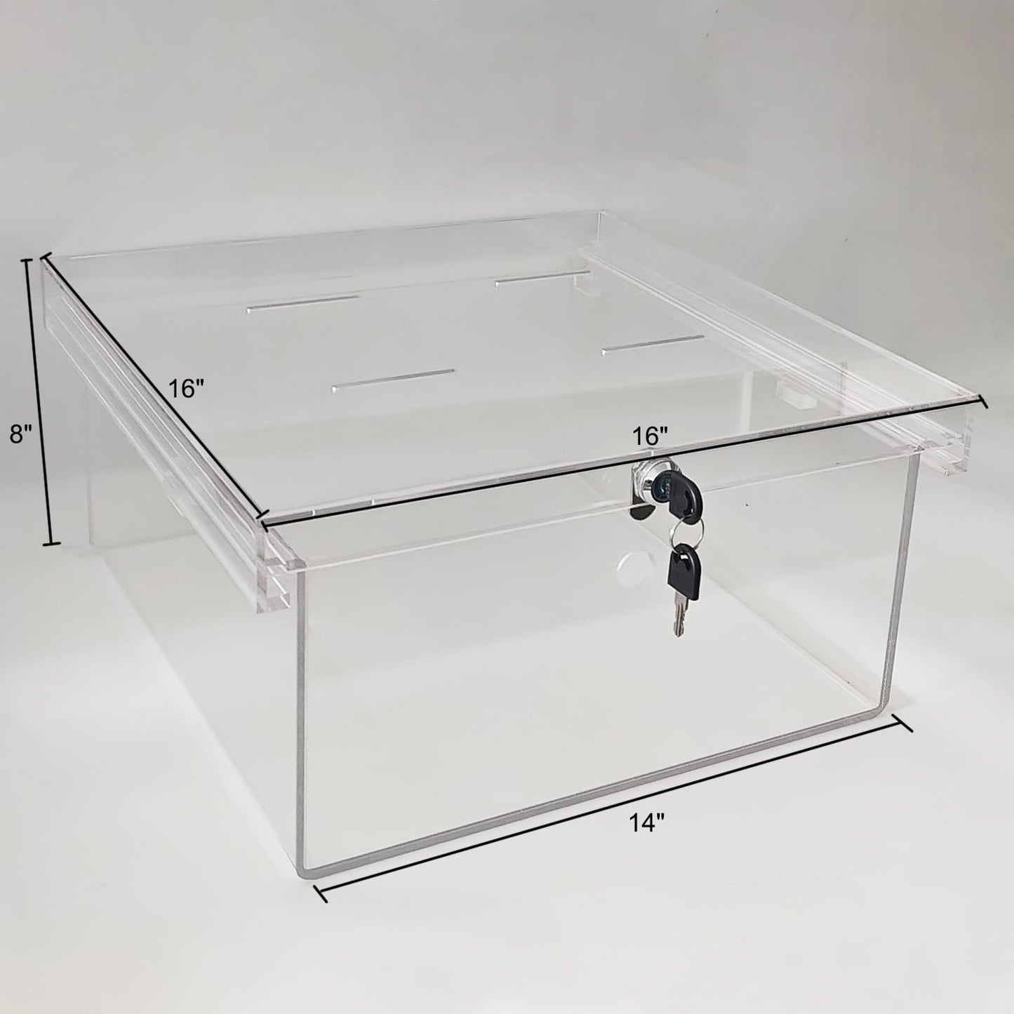 CiaoHER Extra Large Clear Acrylic Refrigerator Medicines Insulin Narcotics Storage Lock Box with Two Keys and Mounting Hardware，16''D x 14''W x 8''H