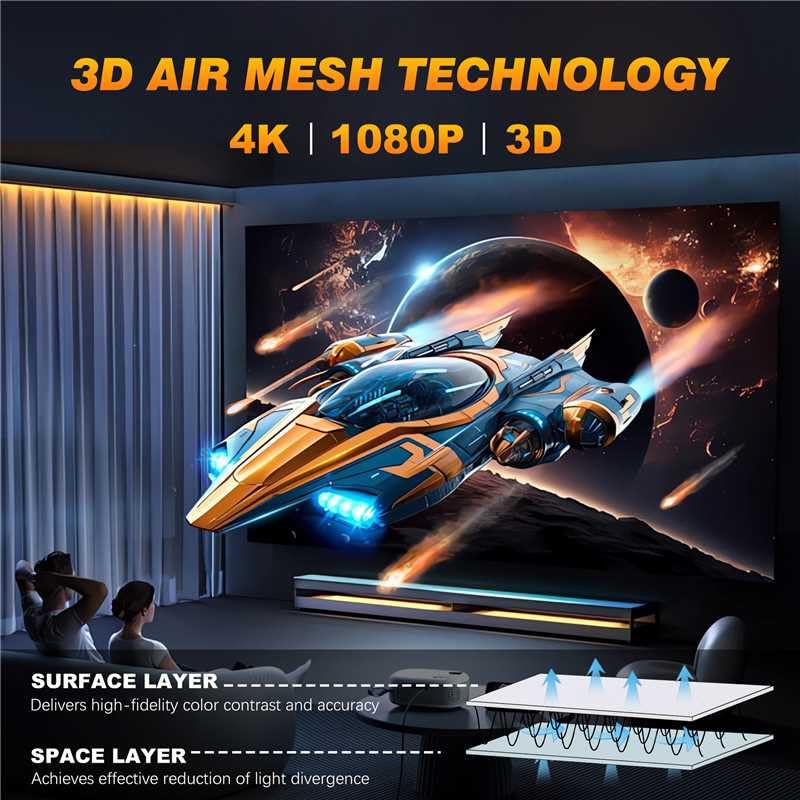 Aerixtron 3D Air Mesh Projector Screen 16.4ft, 4K 16:9 Portable Projector Movies Screen, Professional Golf Simulator Impact Screens for Home Theater Outdoor Indoor, Camping, Backyard, Golf Training