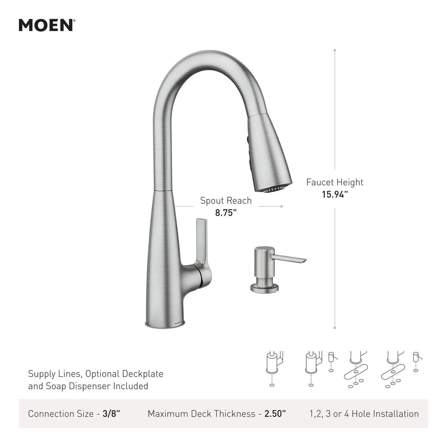 Moen Haelyn Matte Black Kitchen Faucet Featuring Pulldown Sprayer with Power Boost for a Faster Clean, Modern Kitchen Faucet, Single-Handle Easy Installation, 87627BL