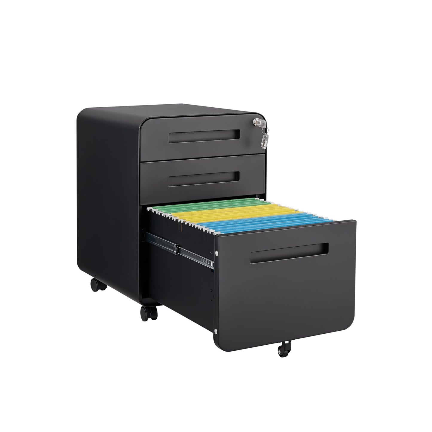 GarveeHome 3 Drawer Mobile File Cabinet with Lock, Under Desk Metal Filing Cabinet for Home Office, Under Desk Storage with 5 Wheels for A4/Letter/Legal Size, Fully Assembled