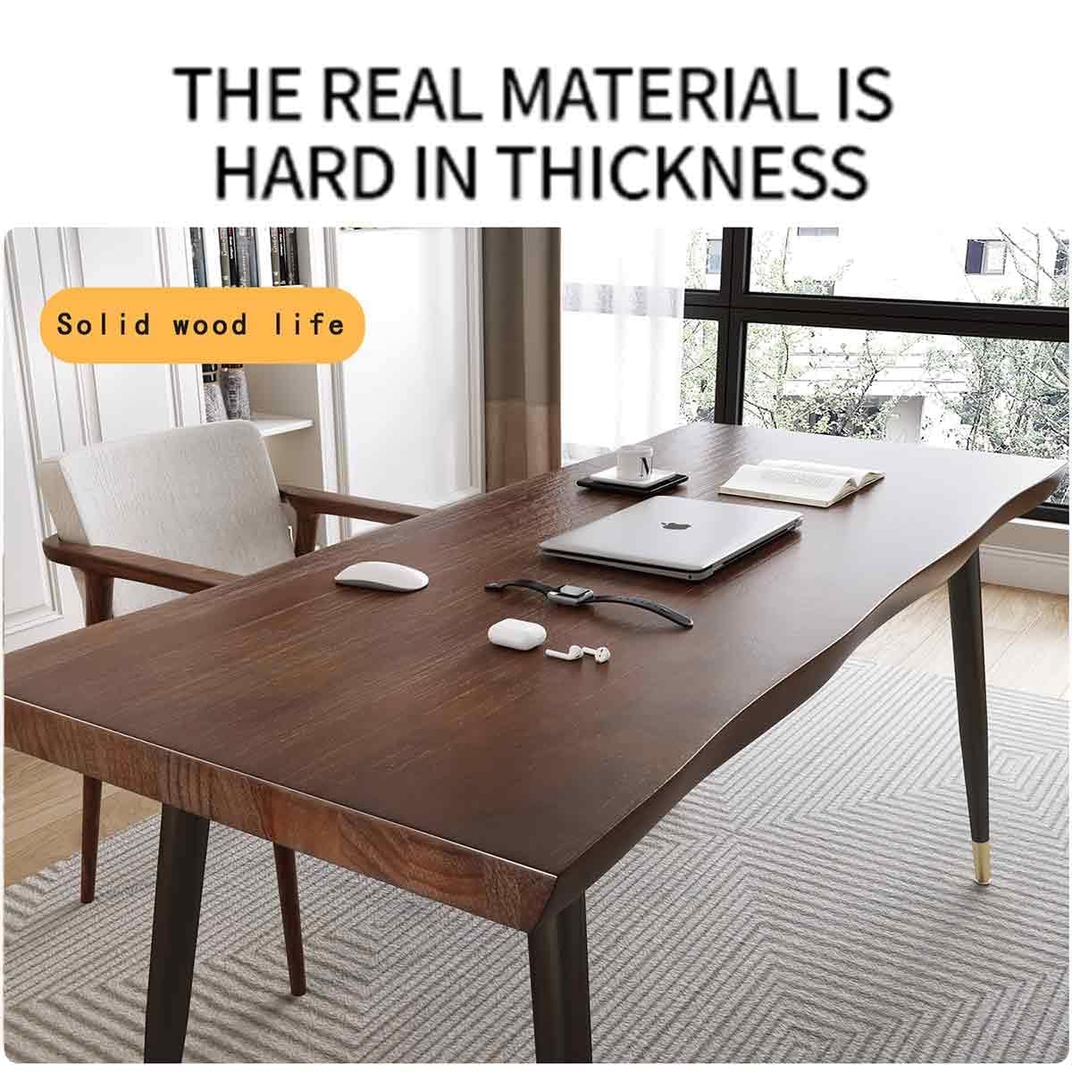 Sihtengxxhongs Modern Simple Style 55" Standing Desk Study Computer Desk - Black Metal Frame, Solid Wood Planks, for Home Office Bedroom