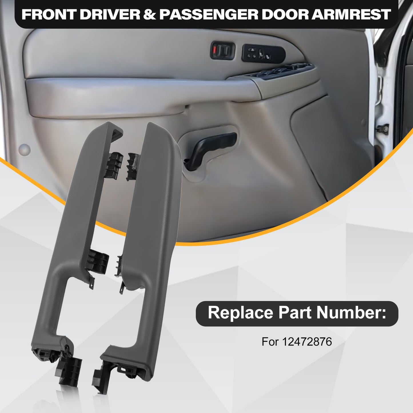 12472876 Front Driver & Passenger Side Door Armrest Handle for 1999-2006 Chevy Suburban Silverado Sierra Tahoe Avalanche Escalade & GMC Yukon, Front Left & Right Door Arm Rest with Handle, Light Gray