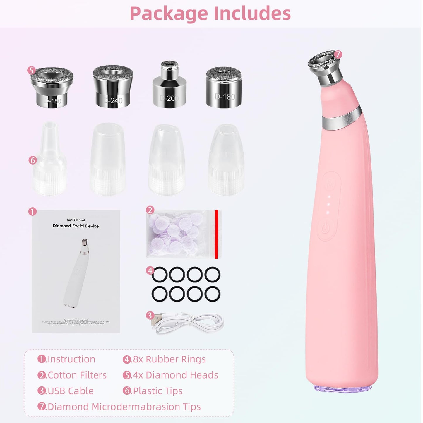 IeBilif Diamond Microdermabrasion Machine, 3 Modes Diamond Microdermabrasion Dermabrasion Machine for Blackhead Removal, Professional Portable Home Travel Microdermabrasion Device