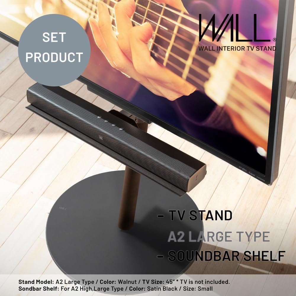 WALL Seven Stand A2 Large | Rolling TV Stand for 45–80" w/ 37.4" Soundbar Shelf | Satin Black | Portable TV Stand with Shelf | Height Adjustable, Space Saving, for Living Room and Bedroom