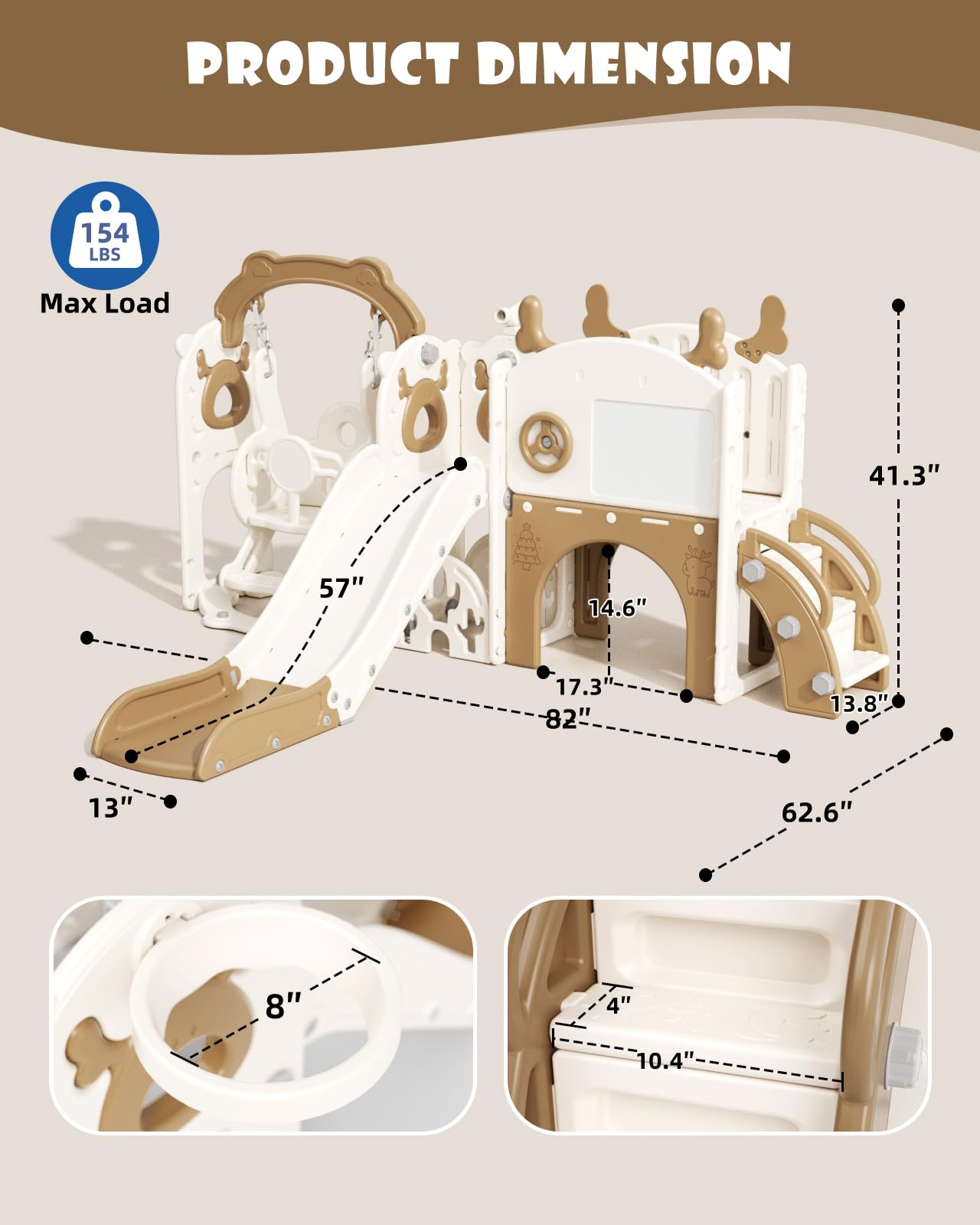 XJD 13-in-1 Toddler Slide and Swing Set, Kids Slide for Toddlers Age 1+, Toddler Outdoor Playset New Upgrade with Golf Set, Basketball Hoop, Drawing Board for Playground (Brown White)