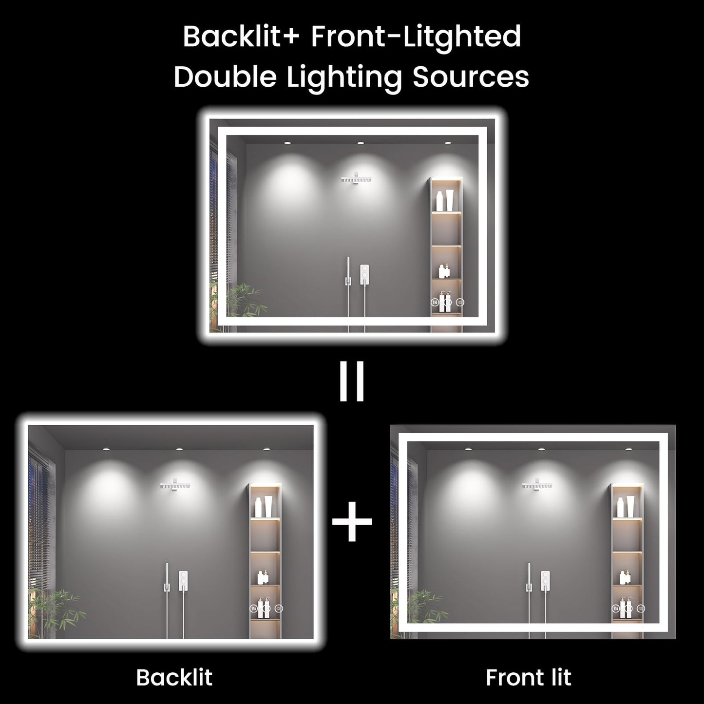40X30 LED Bathroom Mirror with Lights, Anti-Fog, Backlit + Front Lit, Lighted Bathroom Vanity Mirror for Wall, Memory Function, Dimmable, Tempered Glass, Shatter-Proof