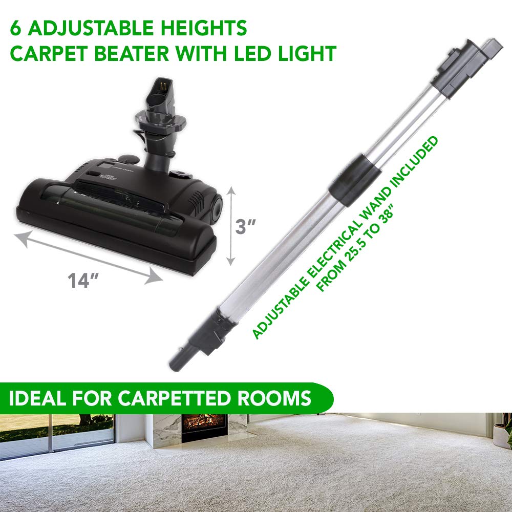 OVO Heavy Duty Powerful Central Vacuum System, Hybrid Filtration (with or Without Disposable Bags) 35L or 9.25Gal, 700 Airwatts with 35ft Carpet Deluxe Accessory Kit Included